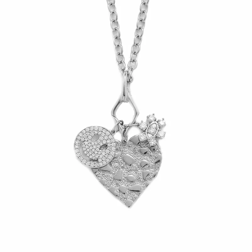 Gemnel Women Fashion Jewelry Pave Diamond Smile Pendant Texture Heart ...