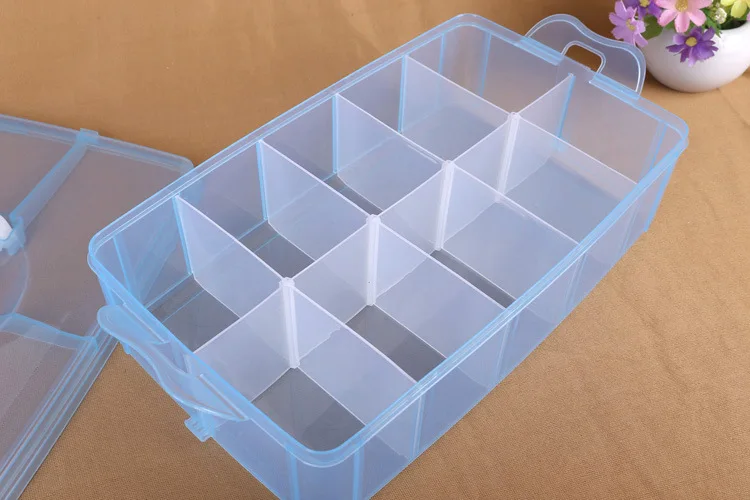 Solid color single-layer extra-large storage box 10-cell plastic portable storage box detachable piece organizer box details