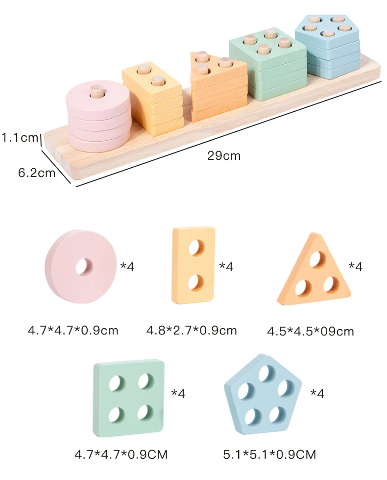 Wooden Sorting Stacking Blocks Kids Color Shape Cognition Block Set ...