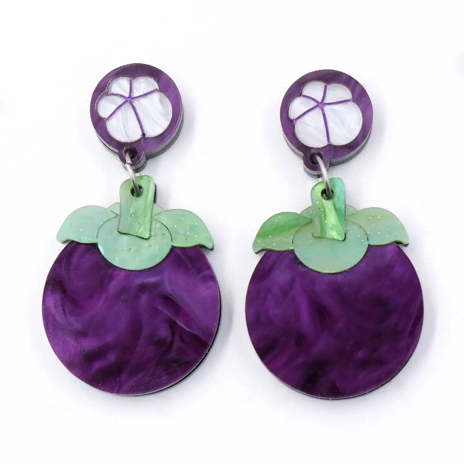 zsher2520 unisex vintage drop earrings handmaint acrylic laser cut granatepple mangosteen sommer hengel til gave