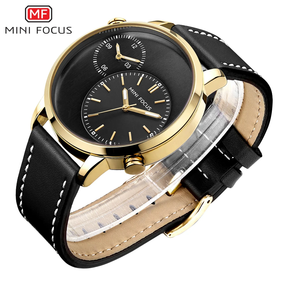MINI FOCUS MF0035G Elegant  Men Quartz Watch Rose Golden 2 Time Zone Marine Dial  China Luxury Casual Watches