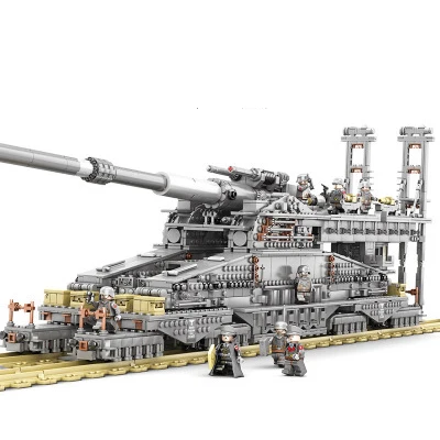 3846pcs WWII Germany Heavy Artillery Schwerer Gustav Train Gun Military  Model Building Block Educational Bricks Toy