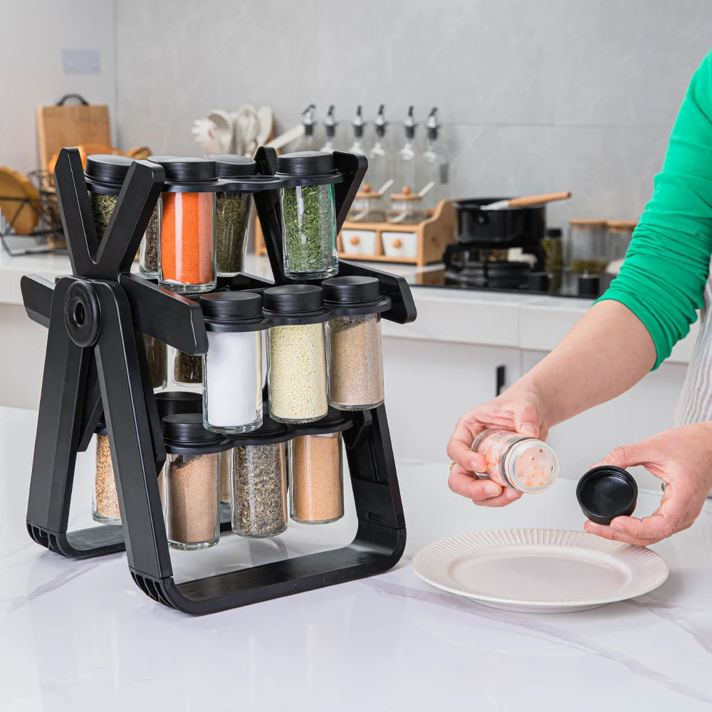 Rotating Spice Rack for Kitchen Organizer 360 Degree Rotation Glass Seasoning Jar Bottle Storage Rack Kitchen Accessories
