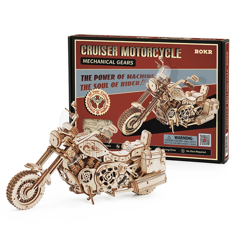 CPC Certificated Robotime Rokr Assemble Toys LK504 Cruiser Motorcycle 3D DIY Wooden Puzzles for Adults