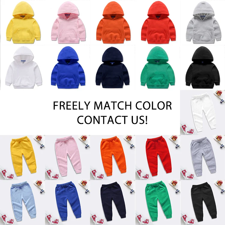 Custom Fashion 2pcs Set for Baby Cotton Plain Solid Color Hoodies
