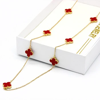 Wholesale 18k gold plated lucky clover necklace jewelry extra long chain four-leaf clover necklace for women