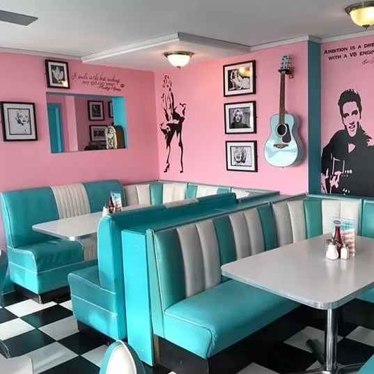 Modern Double Side Booth Seating Retro Fifties Style American Diner Sofa Restaurant Tables and Chairs for Restaurants Furniture
