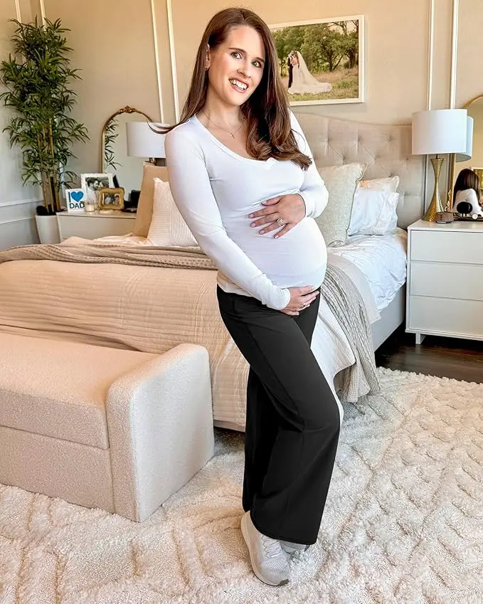 Pregnant Woman's Summer Lightweight Wide-leg Pants with Built-in Support for the Abdomen aperçu 5
