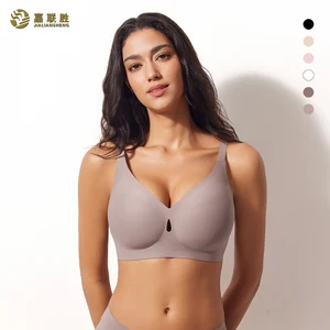 Water Droplets Design Smooth Surface Jelly V-neck Underwear Soft Comfortable Anti Sagging Nylon Push-up Seamless Bra for Women