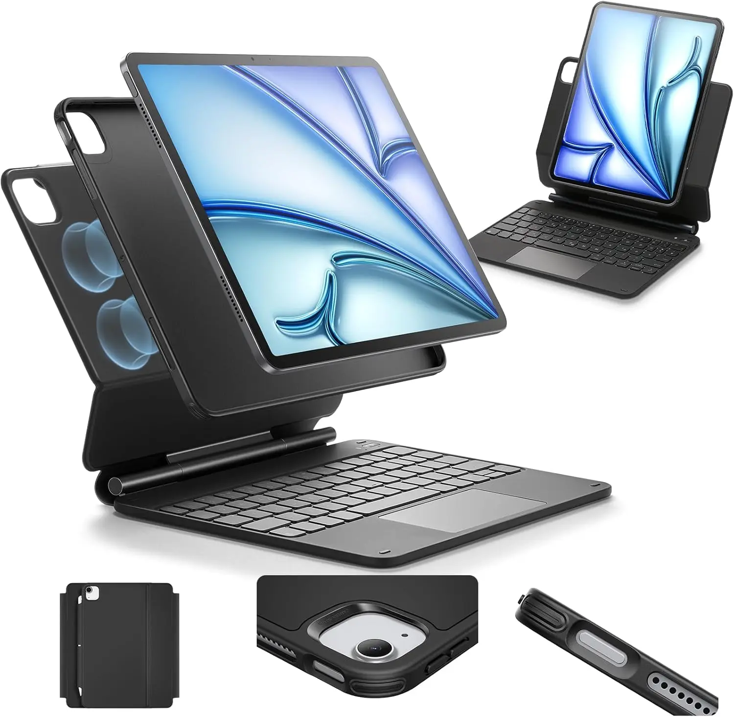 For iPad Air/Pro 11-Inch Keyboard Case (M2/M3/2024/2025) Detachable Magnetic Stand with Portrait  Raised Modes