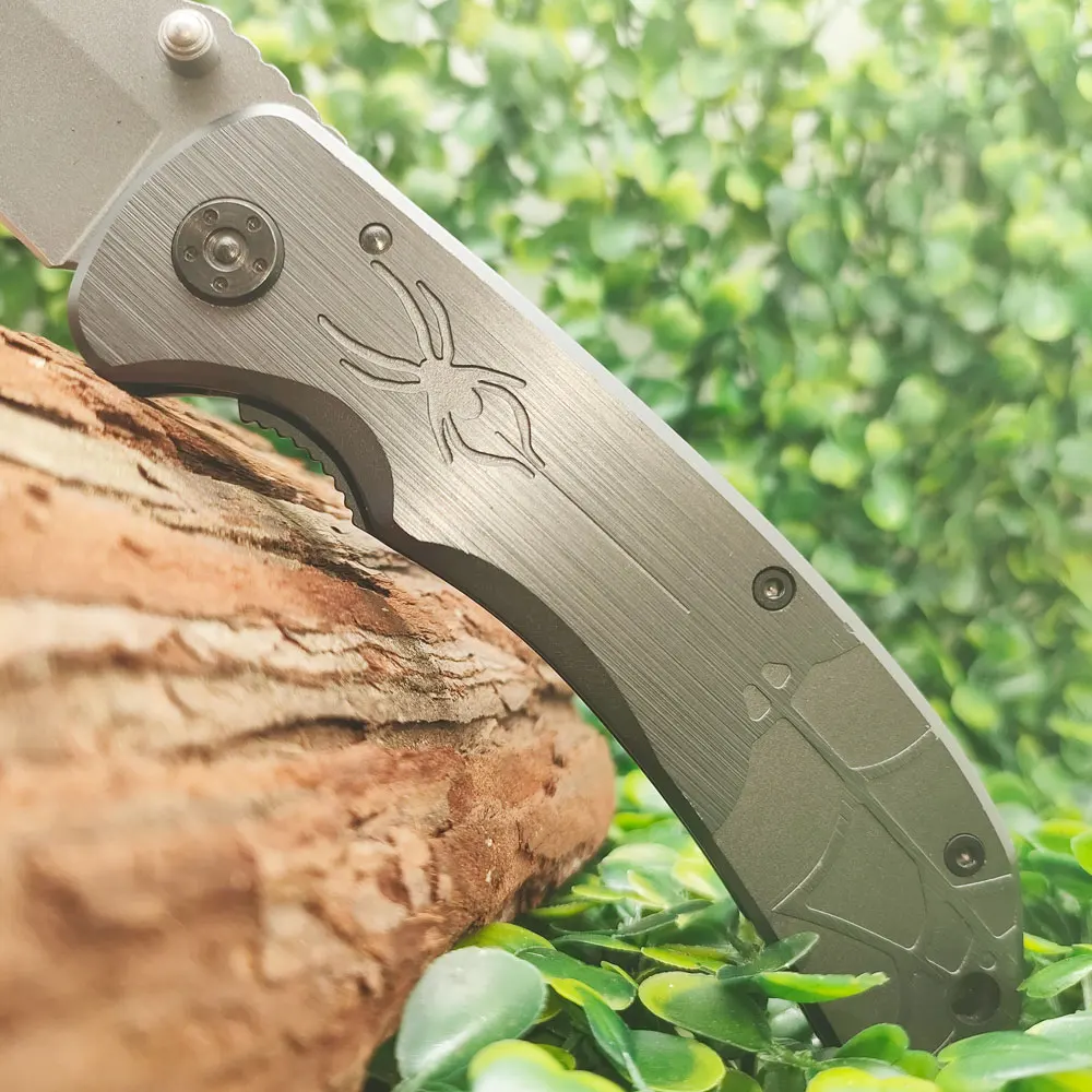 Aluminum Handle Spider Pattern Drop Point Fixed Blade Hunting Survival Tactical Knife