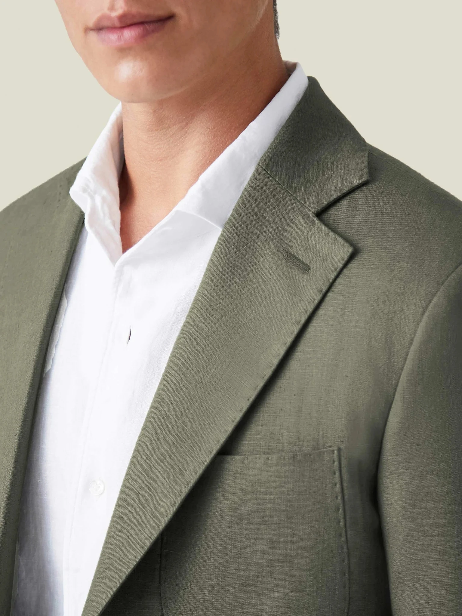 Solid Color Olive Green 100% Linen Men's Suit