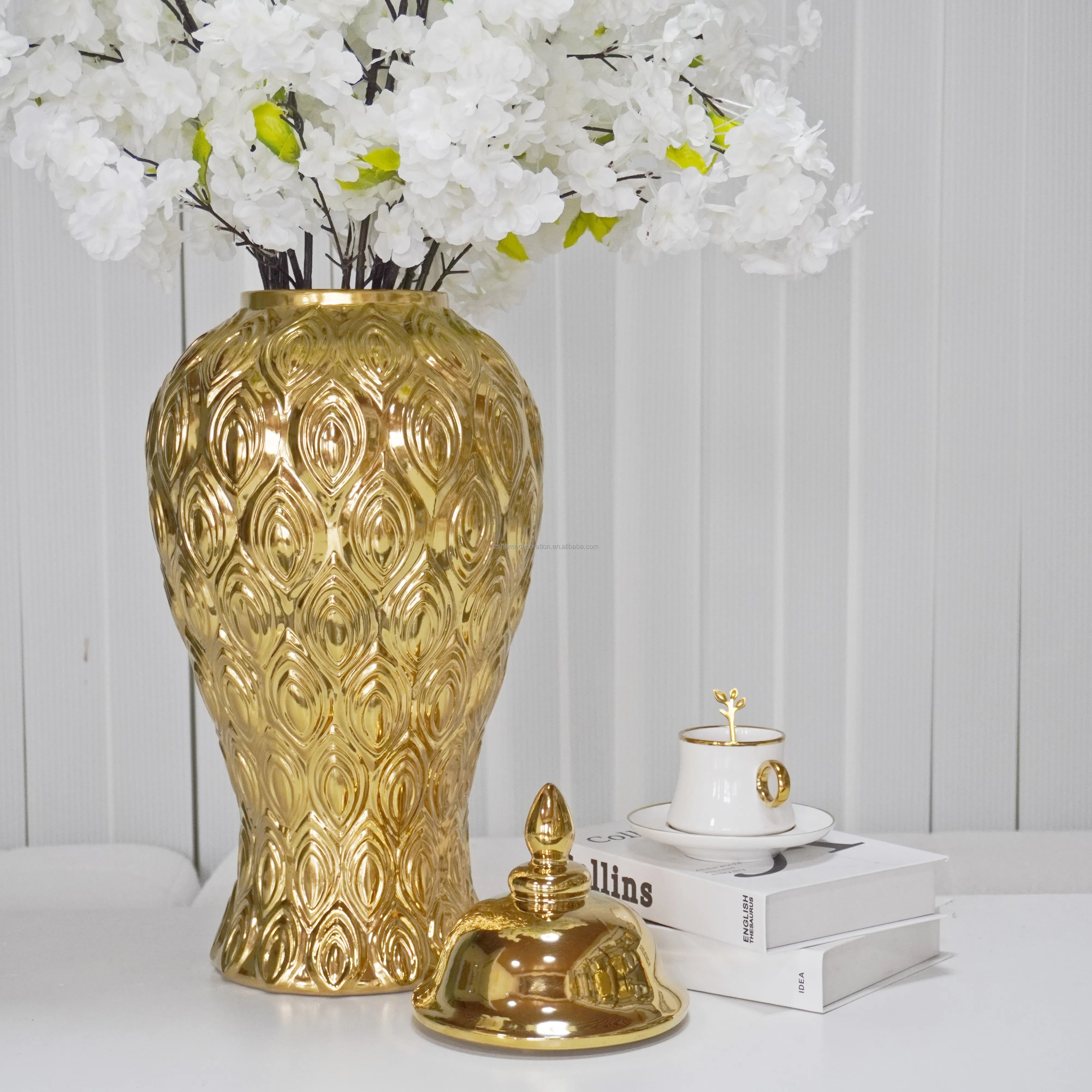 All Gold Ceramic Vases Gold Decorative Vase Jar With Lid For Home ...