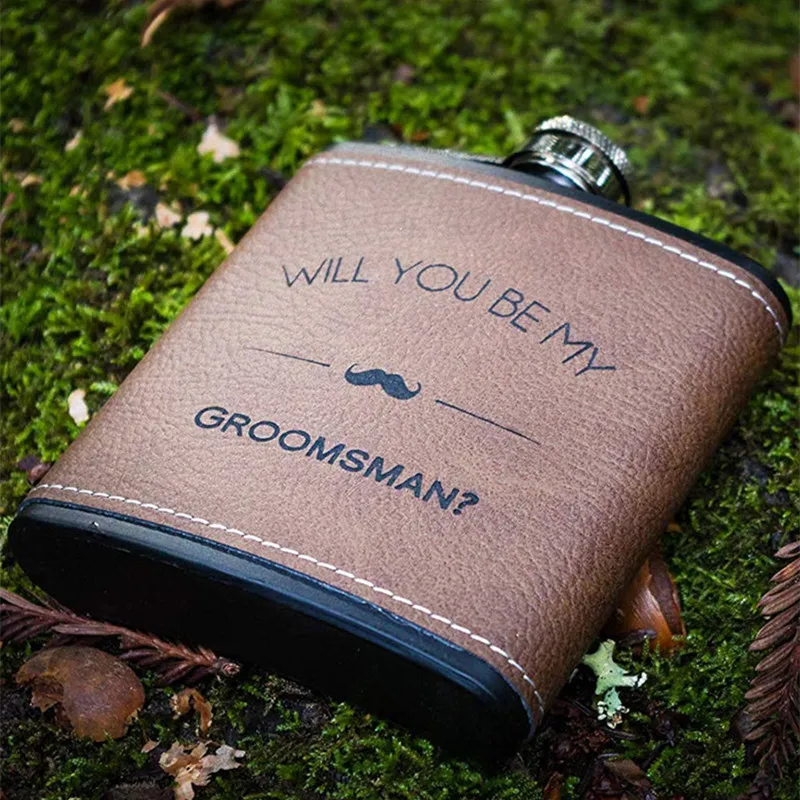 High Quality Engraved Custom 6 oz 7 oz 8 oz Vintage Liquor Alcohol Leather Wrapped Hip Flask Gift Set
