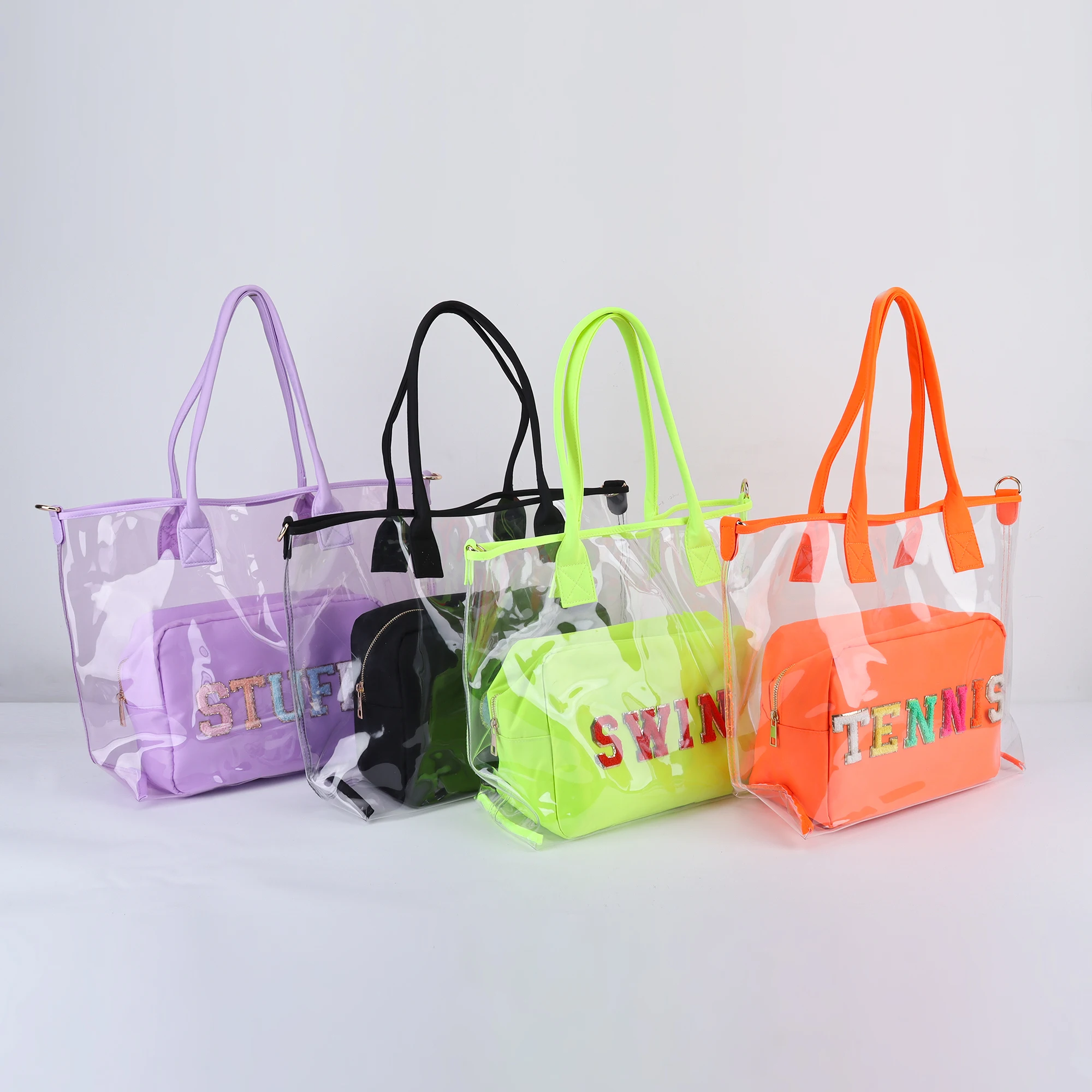 Stylish Clear PVC Tote Jelly Color Self DIY Patches Transparent Travel  Grocery Waterproof Beach Bag PVC Tote Bag Clear Bag