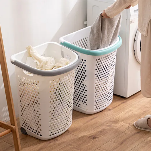 Rolling Plastic Laundry Hamper With Wheels And Handle Bathroom Storage