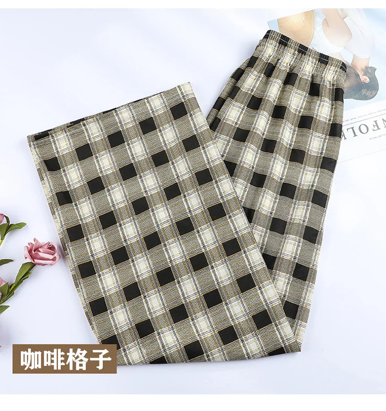New Korean Plaid Pants Spring Autumn Summer Wide Leg Pants Women Lattice Print High Waist Trousers
