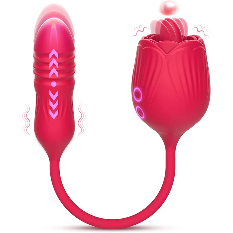 Rose Toy Clitoral Nipple Rose Vibrator Silicone Clit Licking Vibrator  Tongue Vibrator Adult Sex Toys for Women Couples
