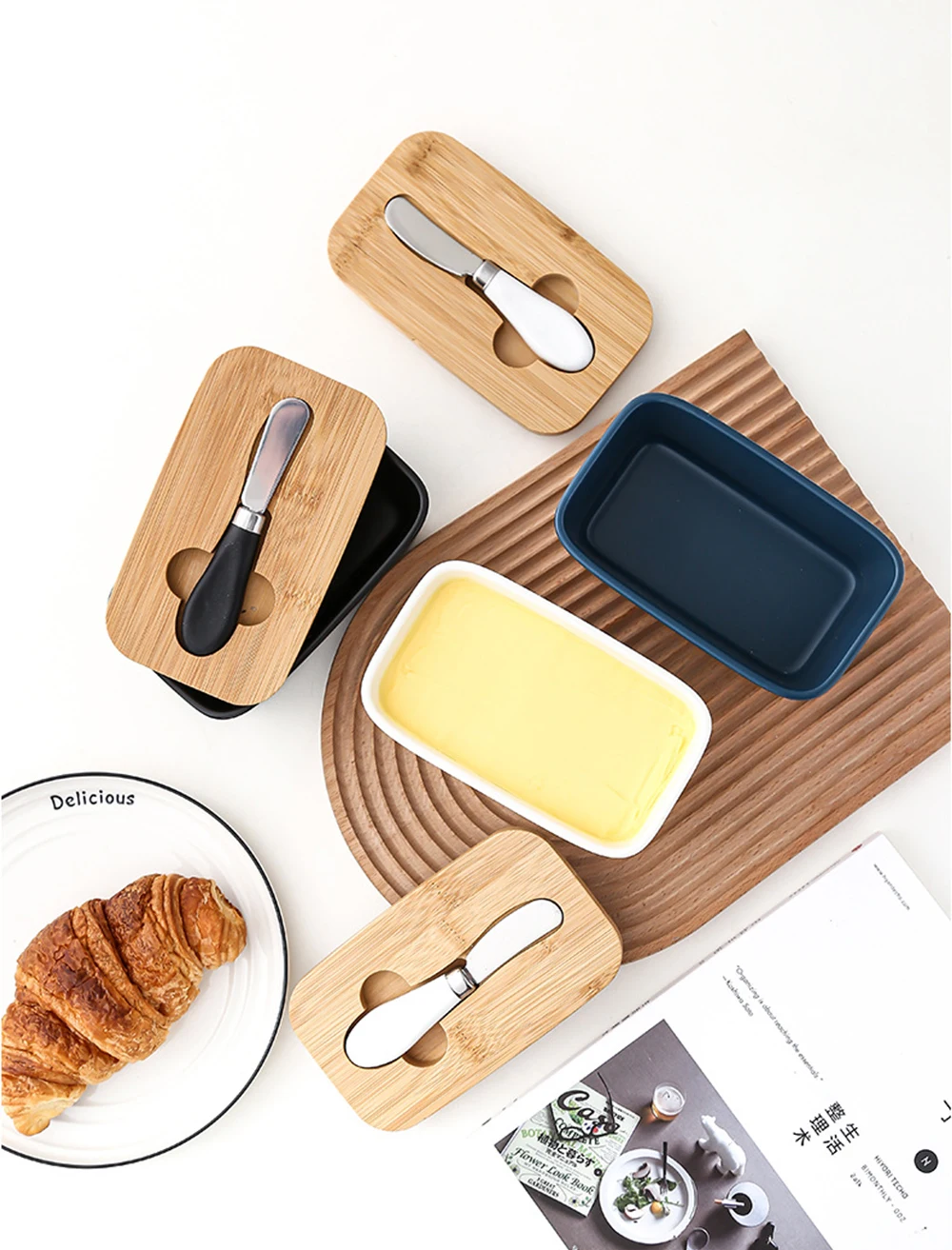 Rectangular Ceramic Butter Dishes Sealed Tin Cheese Box Storage Box