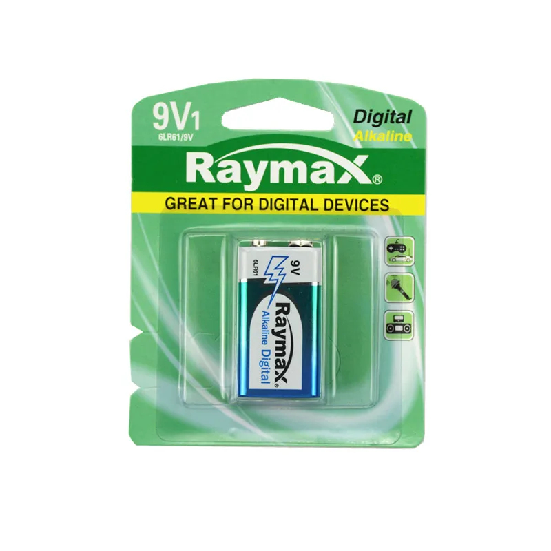 Raymax  9V 6LR61 Super Alkaline dry battery with ROHS SGS IEC MSDS for smoke alarm detectors