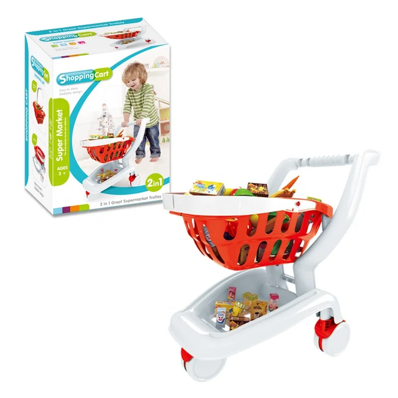 Kids Shopping Cart Play Set Simulation Supermarket Trolley Toy Pretend Play Toys Shopping Game