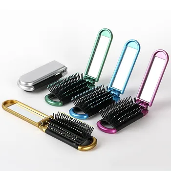 Newest Design Folding Mirror With Hair Comb Travel Pocket Mini Foldable Hair Brush With Makeup Mirror Comb