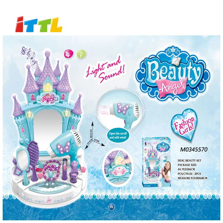 ITTL макияжный набор B/O туалетный столик зеркальная игрушка с выдвижным ящиком, светодиодной подсветкой и музыкой