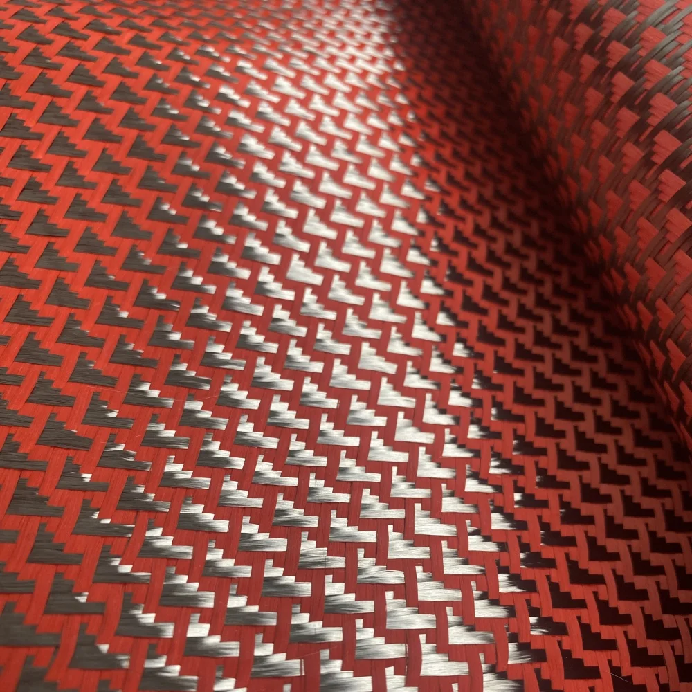 Red Airplane Pattern Carbon Fiber Jacquard Fabric 3K Twill Plain 280gsm for Luggage Felt Bag Drone Accessories Durable Stylish
