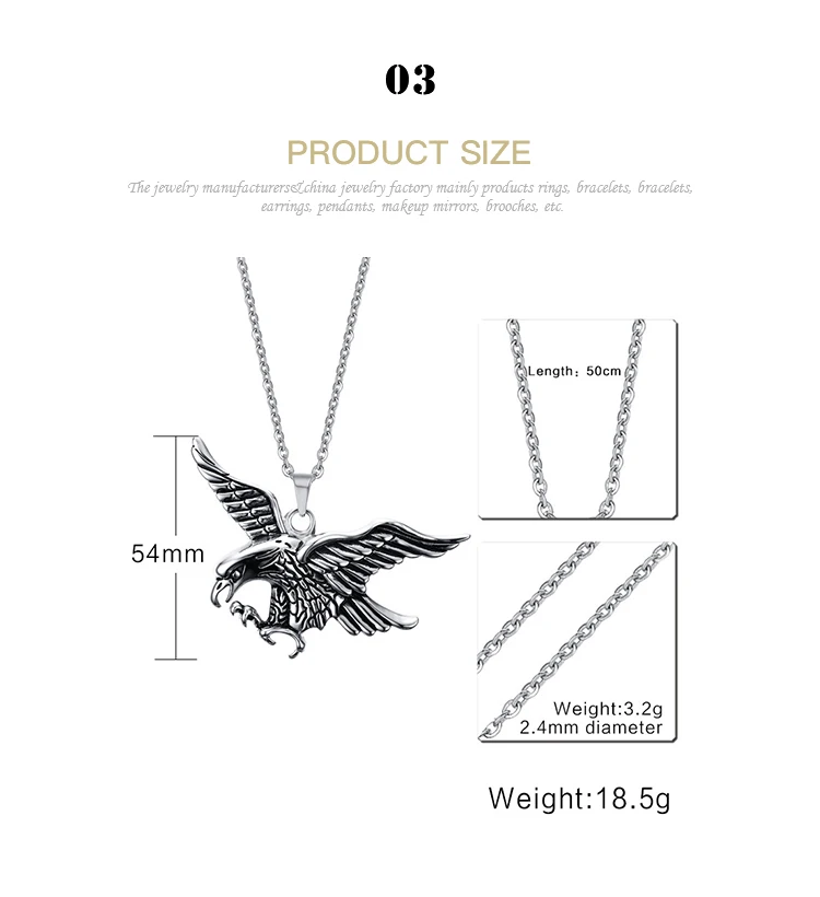 Factory direct supply European and American style stainless steel eagle casting pendant men's necklace PN-508