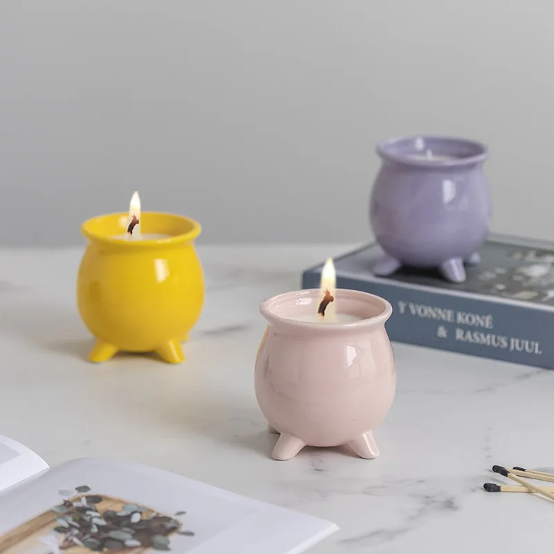 Ceramic Black Cauldron Empty Candle Jar No Handle Buy Cauldron Candle