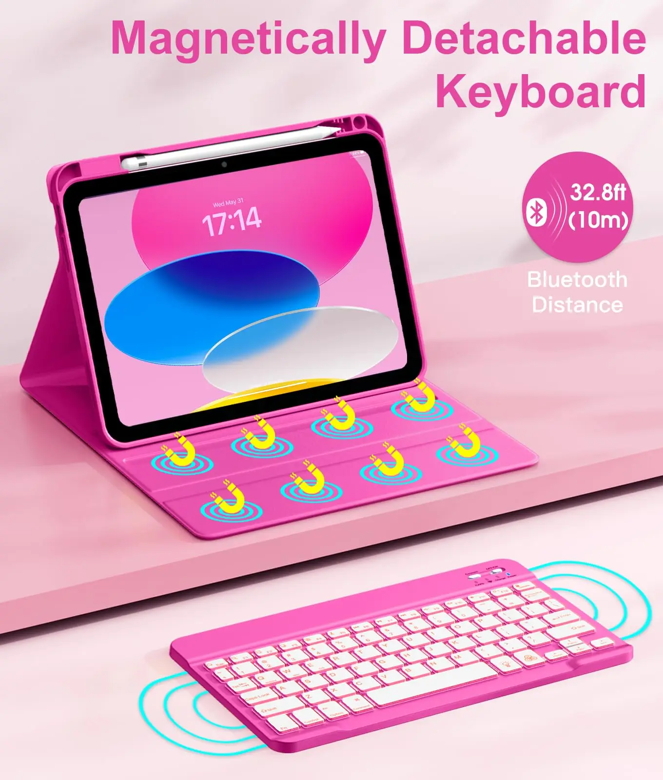 product laudtec for ipad 11th case with keyboard 7 colors backlit wireless detachable folio keyboard cover with pencil holder-4