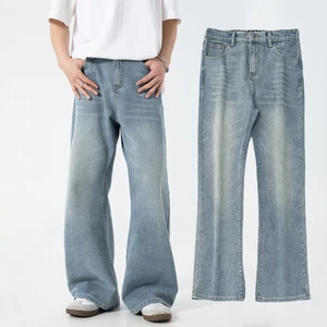 Washed American Style Slightly Flared Jeans for Spring and Summer New Long Trousers Loose High Street Vintage Bell-bottom Pants