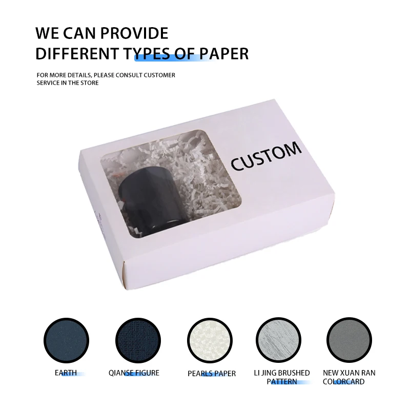 Custom White Paperboard Box with Window for Cups Rigid Gift Box CMYK Printing Vanishing Embossing Recyclable