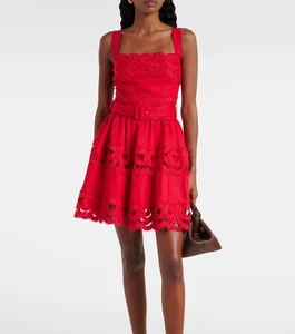 Summer Casual Elegant Woman Dress Embroidery Hollow Stitching Flower Dress  Linen and Cotton-blend Minidress