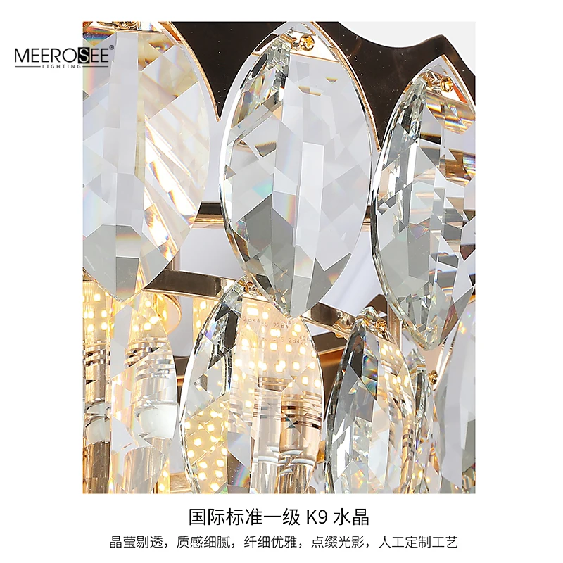 MEEROSEE K9 Crystal Leaf Pendant Light Modern Chandeliers Sitting Room Lighting Hanging Lights for Living Room MD86800