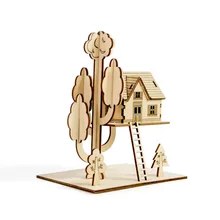 Direct from Manufacturer Custom DIY 3D Tree House Puzzle for Kids Laser Cut Plywood Home Decoration Wood Gift for Assemble