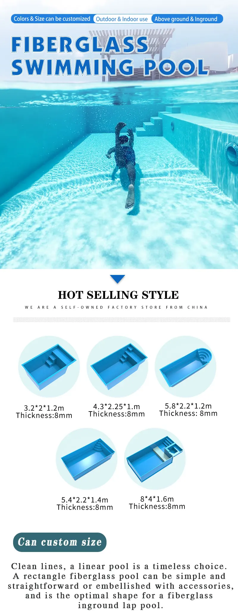 Pool 1m Custom Size Inground Pool Modular DIY Kit - Build Custom Inground/Above ...