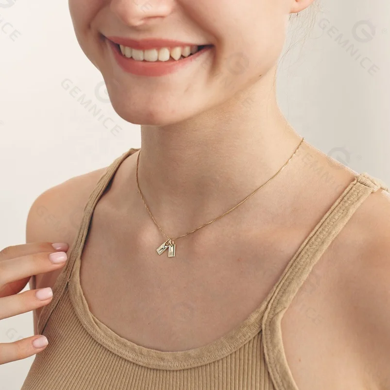 Gemnel Custom Gold Alphabet Font Mini Dogtag 925 Silver Pendant Personalized Inital Letter Chain Necklace