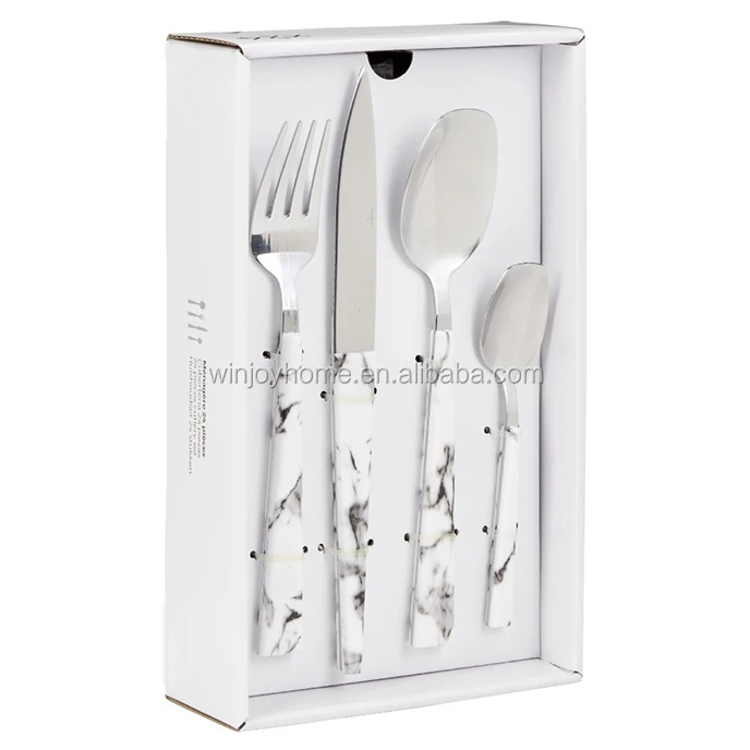 Black Marble Handle Flatware Set 24pc Stainless Steel Cutlery Set Service for 4