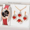 Orologio rosso + gioielli a forma di cuore senza scatola
