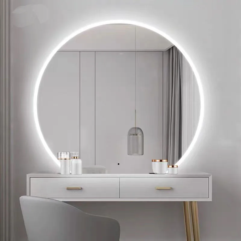 product large home decor wall irregular shape led mirror half moon big smart touch screen bathroom mirror with back light-2