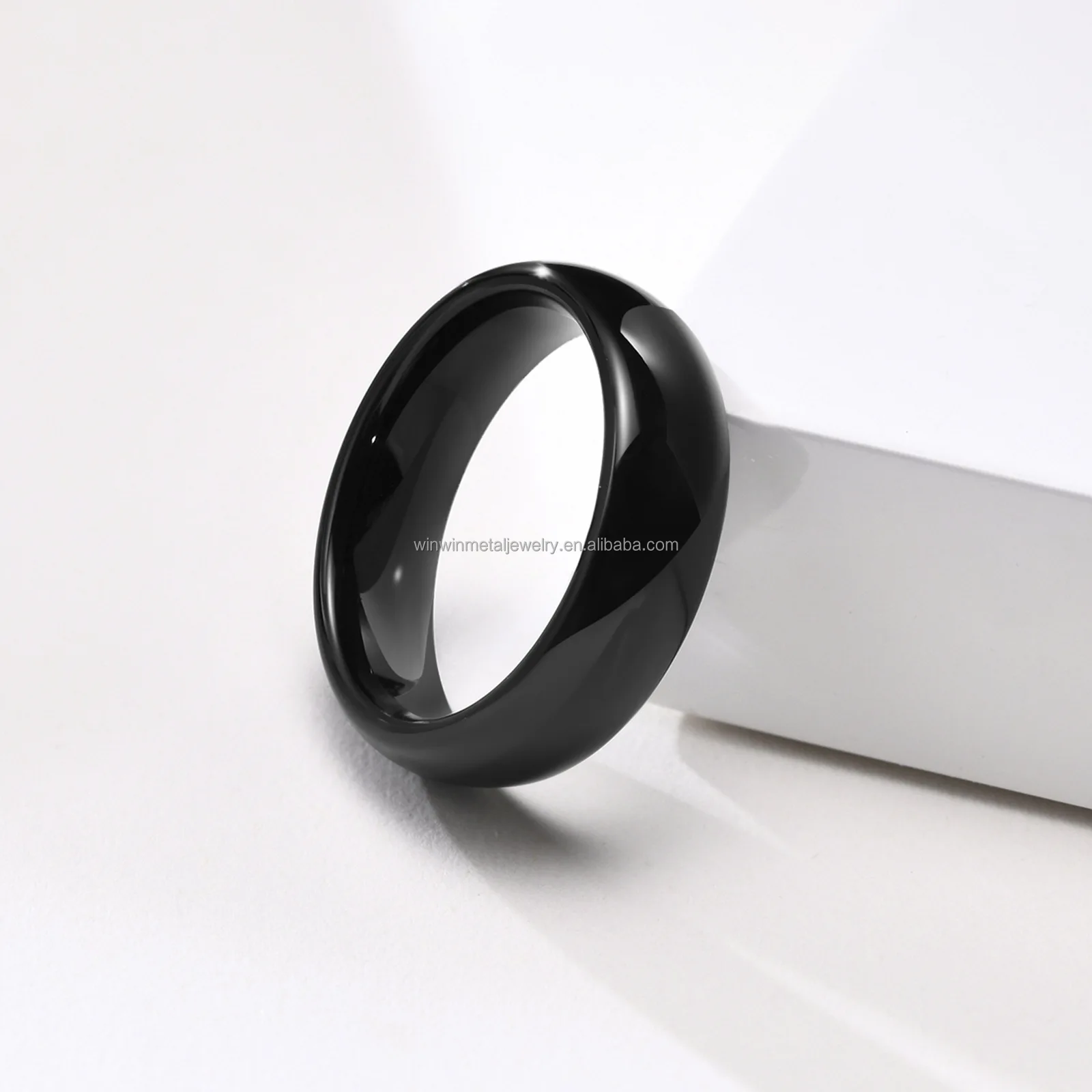 6mm Simple Classic Black Polished Tungsten Wedding Band Ring Trendy Gift for Engagement and Parties