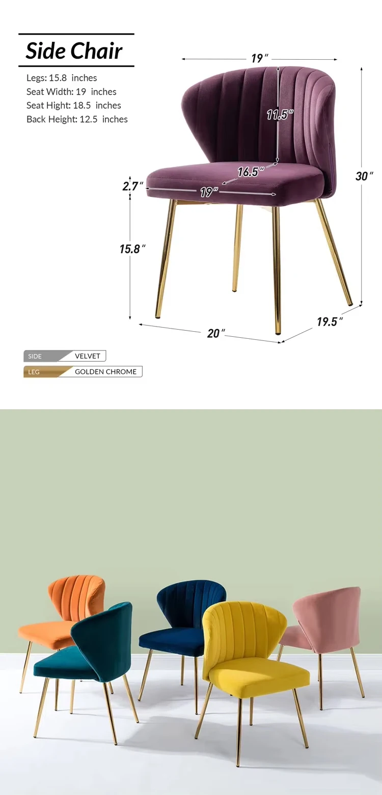 Wholesale luxury Nordic metal design fabric velvet cushion metal legs dining chair