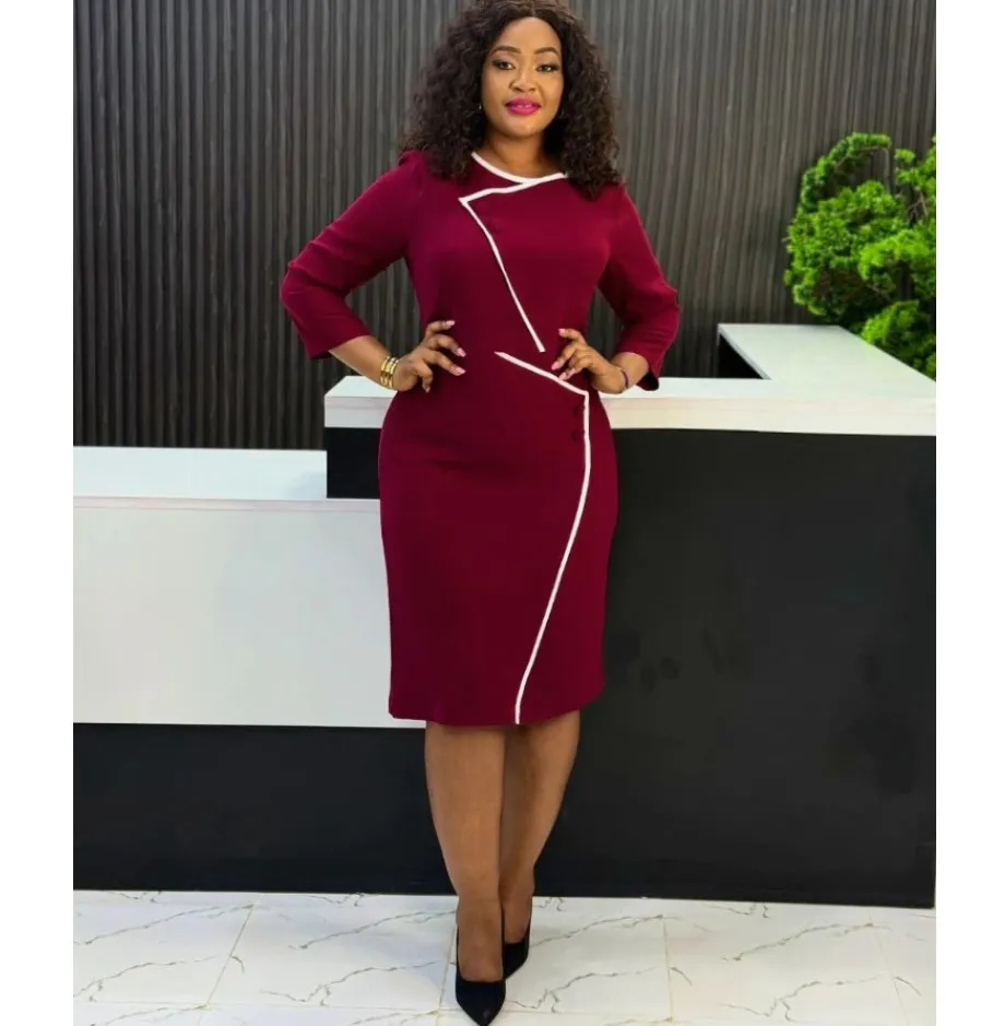 Nieuwe Aankomst Kalkoen Design Kantoorjurken Plus Maten Afrikaanse