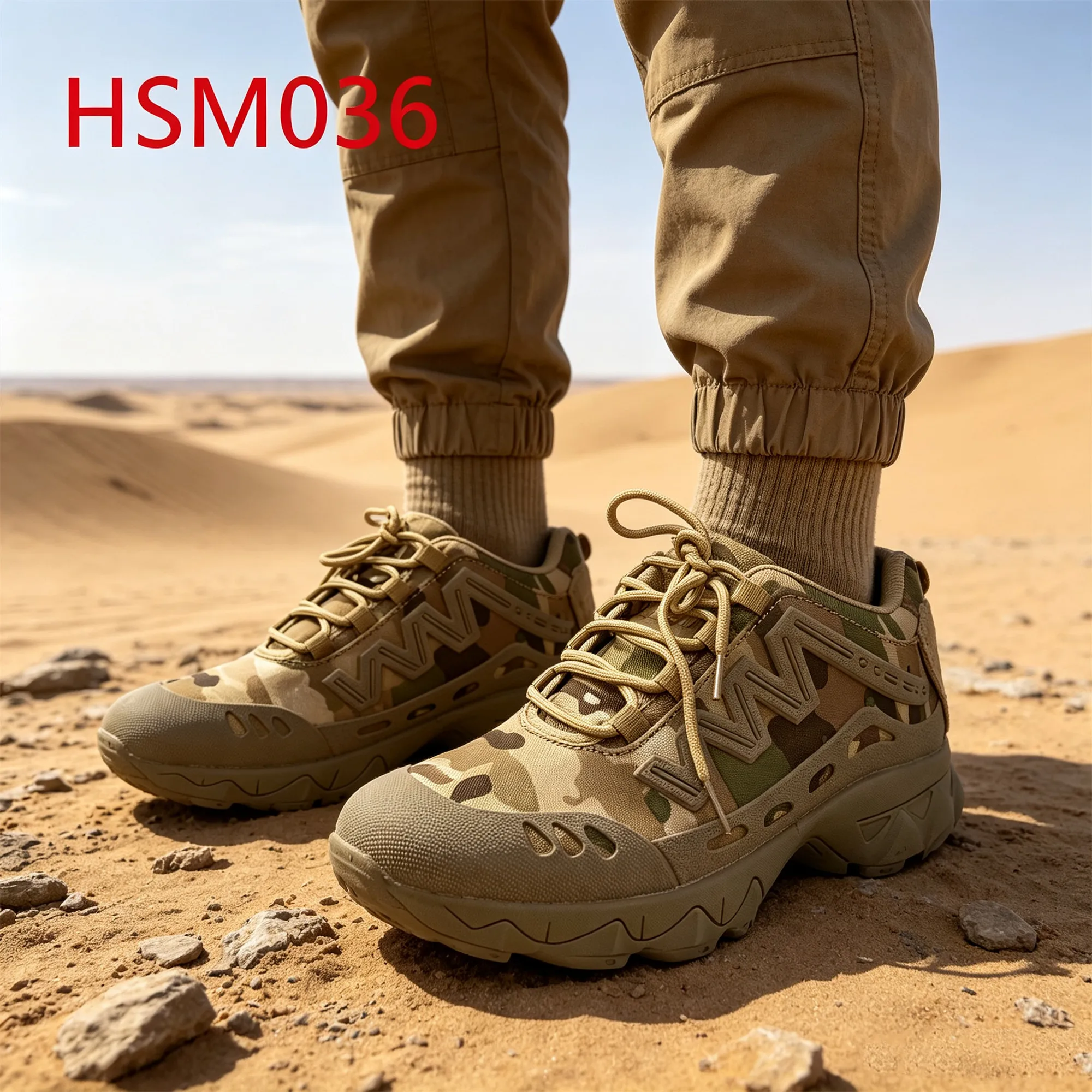 ZYF,Outdoor Exploration Anti-kick Leather Toe Hua Singh Combat Boots Water Repellent Camouflage Nylon Fabric Desert Boots HSM036