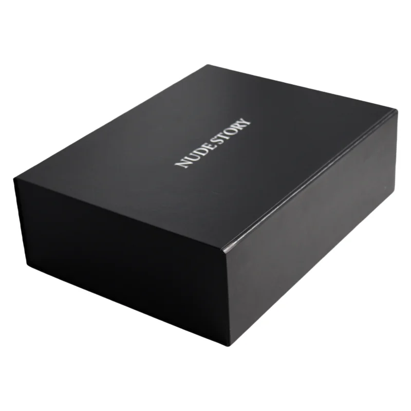 Caixa de Presente Luxuosa com Certificação ISO9001, A4, Laminada, Preta com Estampagem Metálica Personalizável, Tampa Magnética e Dobrável