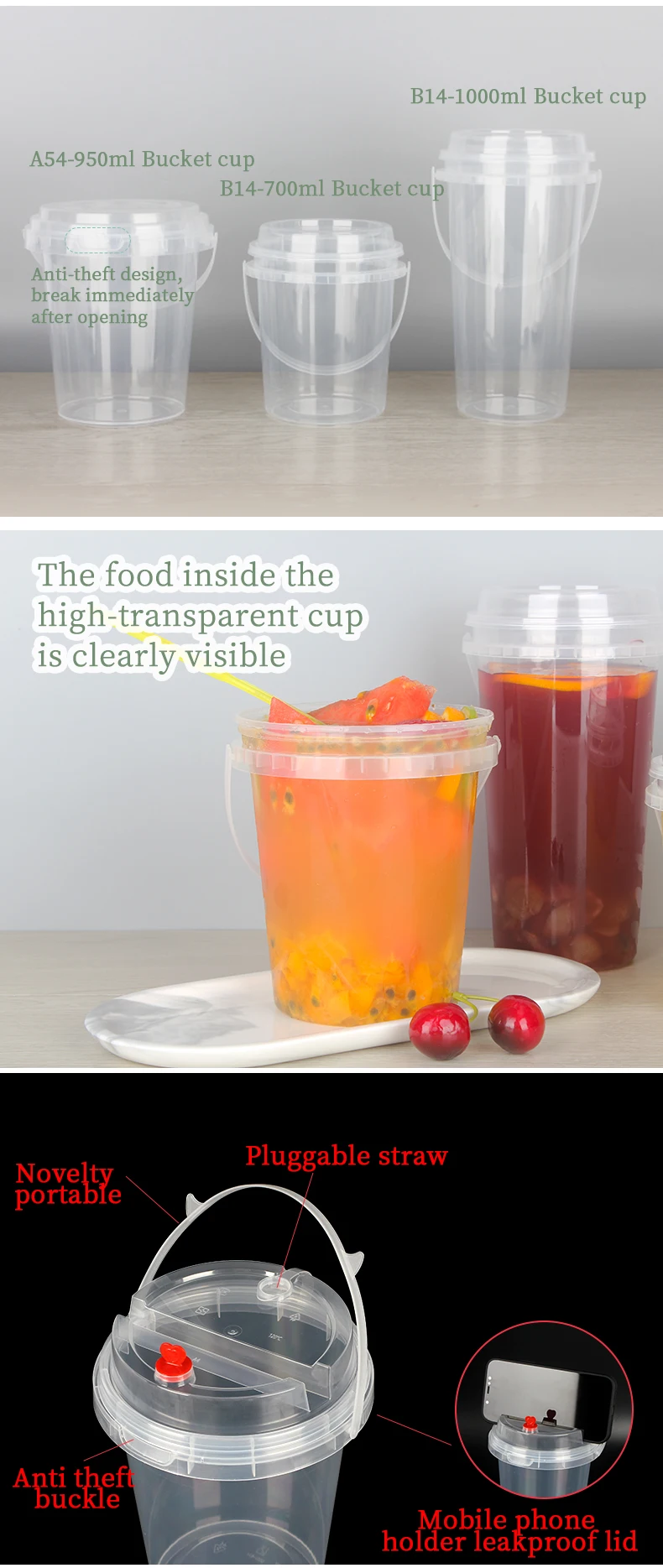 32oz fruit juice plastic Boba Plastic cup with lid and handle large capacity Hard PP drinking cups manufacture