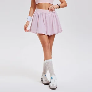 High Waist Puff Bud Skirt Girls Bubble Skirts Mini Skirt Ruffle Hem Ruched Line Y2K Short Dress Tennis Running Skirt