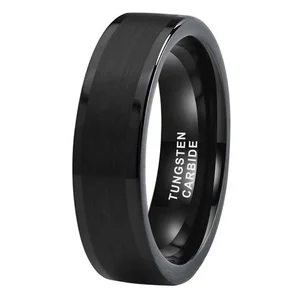 Coolstyle Jewelry 6mm Brush Polished Shiny Fashion Engagement Wedding Band Wholesale Black Tungsten Carbide Ring for Men Women