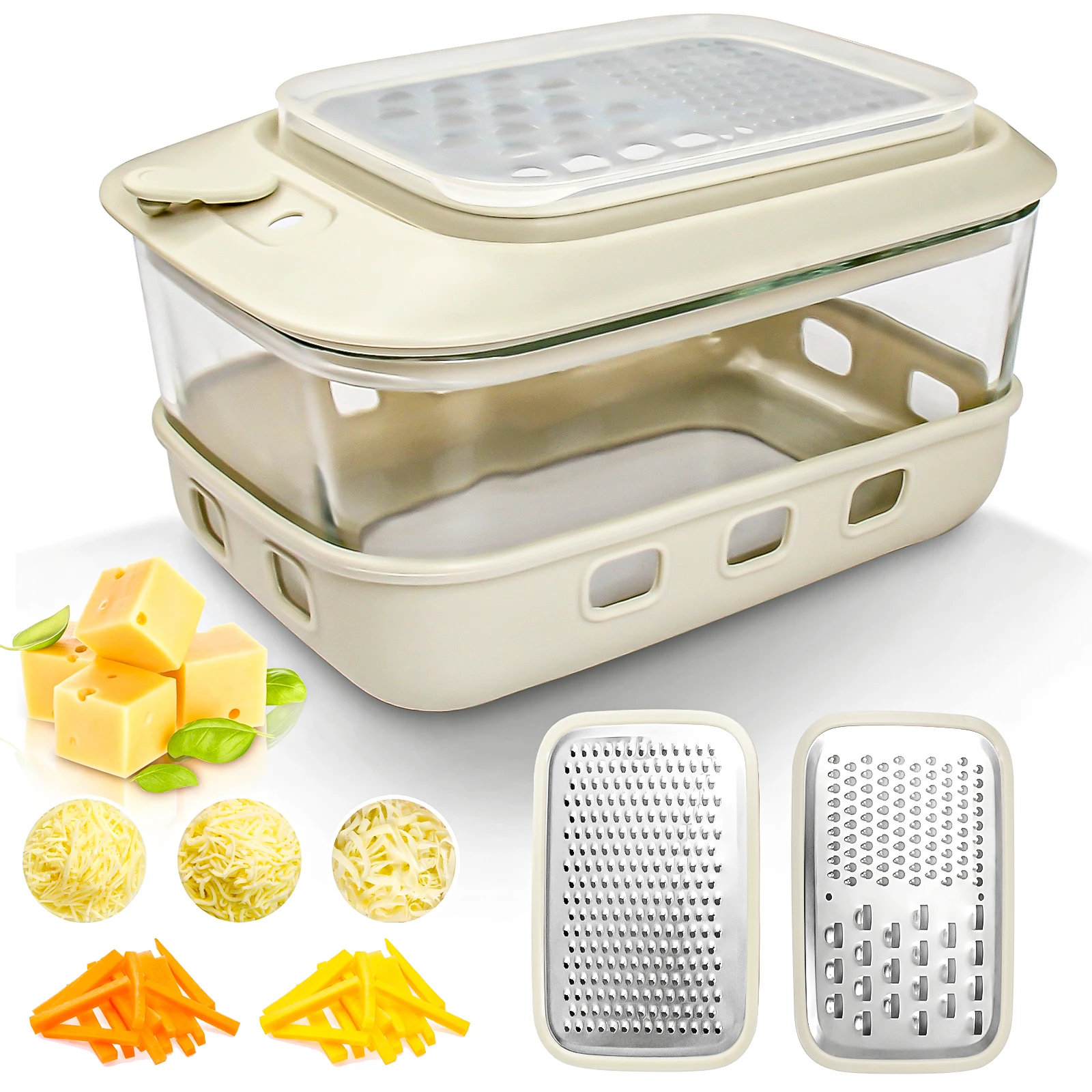 Kitchen Multifunctional Grater with Container Cheese Chopper with Glass Food Storage Box for Vegetables